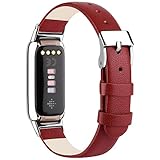 Vancle Armband für Fitbit Luxe Armband Leder für Damen Herren,Weiches Atmungsaktives Leder Sport Ersatzarmbänder Uhrenarmband für Fitbit Luxe Armband(Rot)