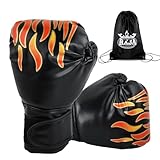 Boxhandschuhe für Kinder, Punchinghandschuhe von 3 bis 16 Jahre mit Aufbewahrungstasche, Kinderboxhandschuhe 6OZ zum MMA, Muay Thai, Kickboxen und Kampfsport, Schwarz