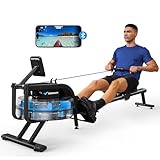 MERACH Wasserrudergerät für zuhause, Rudergerät Wasser 150kg Gewichtskapazität, Rowing Machine mit Bluetooth-Funktion, Ipad-Halterung und bequemes Sitzkissen, Vertikale Aufbewahrung