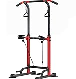 Leiblsufo Power Tower Dip Station, Multifunktional Fitness Turm klimmzugstange freistehend, Verstellbare Dipständer klimzuggerät … (Red)