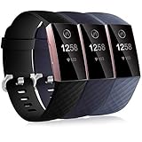 Dirrelo Kompatibel mit Fitbit Charge 3 Armband - Fitbit Charge 4 Armband für Damen Herren, 3 Stück Sport Verstellbares Ersatzarmband Silikon Uhrenarmband für Charge 3 SE, Schwarz+Blau+Blau Grau, L