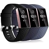 Dirrelo 3 Pack Armbänder Kompatibel mit Fitbit Charge 3/Fitbit Charge 4/Charge 3 SE Armband für Damen und Herren, Sport Verstellbares Ersatzarmband Silikon Uhrenarmband, Schwarz+Blau+Blau Grau S