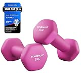 SONGMICS Hanteln, 2er Set, 2 x 1 kg, Hantelset, Kurzhanteln, Hexagon, Neopren-Beschichtung, Krafttraining, Workout, Fitnesstraining, für Zuhause, rosa SYL902P01
