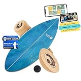 Surfin Balance Board - einzigartiges Board inkl. Rolle, Halbkugel und Balance Ball - Surf- Gleichgewichtstraining - Kinder - Balance Board Holz