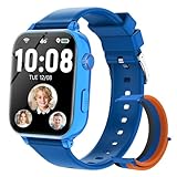PTHTECHUS Kinder Smartwatch GPS und 4G Telefon, Kinderuhr mit Videoanruf Voice Chat Schulmodus WiFi SOS Spiele Wecker, Schrittzähler, Telefonuhr Smartwatch Kinder für Mädchen Jungen 4-12 Jahren - Blau