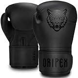 Dripex Boxhandschuhe, Boxsack Handschuhe PU-Leder, MMA Handschuhe Boxing Gloves Männer Damen für Boxen Muay Thai Kickboxen Sparring Kampfsport Training Schwarz(12 oz)
