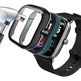 Acadeny 2-Stück Hülle Mit Gehärtetes Glas Displayschutz Kompatibles für Amazfit GTS 2 Mini Smartwatch,9H Härte 360° Rundum Schutzhülle Ultradünne Schutz PC Case Cover,schwarz +grün