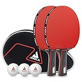 JOOLA Tischtennis Set Duo PRO 2 Tischtennisschläger + 3 Tischtennisbälle + Tischtennishülle, rot/schwarz, 6-teilig