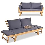 GIANTEX Liegesofa mit klappbaren Seitenlehnen, Gartenbank Sitzbank mit Auflagen, Sonnenliege Gartenliege aus Akazienholz, Multifunktionsbank Balkonbank Parkbank Gartenmöbel 198 x 75 x 75 cm