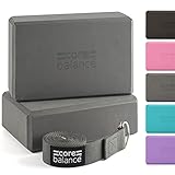 Core Balance Yoga Blocks im Doppelpack & GRATIS Yoga-Gurt, 2 STK. Eva Schaumstoff-Blöcke, robust & leicht, Riemen aus Baumwolle mit innovativem D-Ring Verschluss, ideal für Pilates, 5 versch. Farben