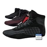 FOX-FIGHT B7 Kampfsport Schuhe | für Damen und Herren | Atmungsaktiv Flexibel | Wildleder | Ringerschuhe | Athletik Fitnesschuhe Bodybuilding | 45 / Black