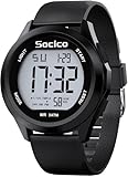 SOCICO Herren Digitaluhr Sport Militär Uhren wasserdichte Outdoor-Chronographen-Armbanduhren für Männer mit LED Beleuchtung Alarm Datum (Schwarz)