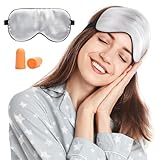 Viedouce Schlafmaske Seide Augenmaske,100% Hautfreundlich Frauen und Herren, Angenehme Schlafmaske(Silber, 1 pack)