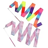 Abeillo Tanzband, 2 Stück 2m Tanzbänder mit Stab, Glitter Pink und Gradient Multi-Colored Tanzbänder, Gymnastikband mit Stab für Kinder Erwachsene Künstlerische/Tanzt/Gymnastik/Training