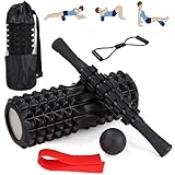 Zaxiva 5-in-1 Massage Set, Hochdichte Faszienrolle Wirbelsäule, Massageroller, Massageball, Spanner, Widerstandsband für Tiefenmuskelmassage, Fitnessübungen für den Ganzen Körper Pilates Set