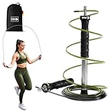 Wild Instincts Profi Springseil, Anti-Rutsch Griffe, 3m Stahlseile/Sprungseil mit Kugellager/Extragewichte mit Tasche/Speed Rope/Jump Rope für Seilspringen/Springseil Erwachsene Fitness (Meshtasche)