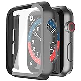 Misxi Schwarz Hard Hülle Mit Glas Displayschutz Kompatibel mit Apple Watch SE 2 / SE/Series 6 /Serie 5 / Series 4 44mm, 2-Stück