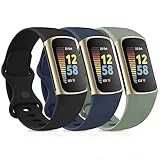 Vancle 3PACK Armbands für Fitbit Charge 5 Armband Fitbit Charge 6 Armband Damen Herren,Silikon Sport Weiches Ersatzarmband Uhrenarmband für Fitbit Charge 6/5(S,Schwarz/Dunkelblau/Avocadogrün)