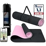 LA MENTE ES MARAVILLOSA - Gymnastikmatte, Rutschfest Yogamatte inkl. Tragegurt + Tasche + Übungs-E-Book, Gepolstert, Hautfreundliches TPE für Fitness/Pilates/Workout 183x61 cm (Blumen, Schwarz/Rosa)
