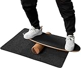 GYMAX Balance Board aus Holz Balancebrett mit Korkrolle & Schutzmatte Gleichgewichtsboard für Indoor-Surfen Indoorboard Surfboard (Schwarz)