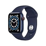 Apple Watch Series 6 (GPS + Zellular, 40MM) Aluminiumgehäuse Blau mit Tiefe Marine Sportarmband (Generalüberholt)