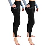 Leafigure 2er Pack Sport Leggings Damen High Waist Sporthose Damen Mit Taschen Gym Leggings Blickdicht für Sport Yoga Schwarze LXL