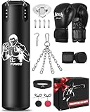 NZQXJXZ Boxsack Hängend Set, Ungefüllt 120cm Boxsack Erwachsene mit Einer vollständigen Palette von Zubehör, Microfiber Leder schwere Tasche für das Training Kickboxen Fitness MMA Grappling Muay Thai