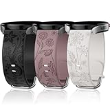 Floral Gravierte Armband Kompatibel mit Samsung Galaxy Watch 7/ FE/ 6/5/ 4/ Active 2 40mm 44mm/ 5 Pro 45mm/ Watch 6/4 Classic 43mm 47mm 42mm 46mm, 3 Stück 20mm Silikon Ersatzarmband für Damen BSS