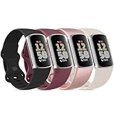 Vancle 4PACK Armbands für Fitbit Charge 6/5 Armband Damen Herren,Silikon Sport Weiches Ersatzarmband Uhrenarmband für Fitbit Charge 5/6(S,Rotwein/Roségold/Starlight/Schwarz)