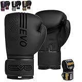 EVO Fitness Boxhandschuhe für Herren, Matt, Schwarz, für MMA, Muay Thai, Kampfsport, Kickboxen, Sparring, Training, Kampfhandschuhe mit Handbandagen (Schwarz, 10 OZ)