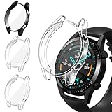 ivoler 3 Stücke Hülle mit Schutzfolie für Huawei Watch GT 2 46mm, Vollständige Abdeckung Stoßfest Kratzfest Schutzhülle Ultradünne Weiche TPU Displayschutz Case, 2 Klar + 1 Schwarz