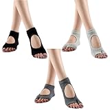VPB 3 Paar Socken für Damen, rutschfeste zehenlose Zehensocken, Baumwollsocken, rutschfeste Pilates-Socken für Yoga, Pilates, Barre, Workout, Fitness für Ballett, Tanz, Workout, Größe 37-40, Schwarz