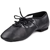 DANCEYOU Jazzschuhe – Feines Leder, Schnürsenkel, Geteilte Sohle – Tanzschuhe für Jugendliche und Erwachsene – Schwarz – Herstellergröße 39 / EU 38