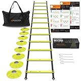 Fussball Trainingszubehör Kinder & Erwachsene, Koordinationsleiter mit Fussball Hütchen Set, 8 Hütchen Fußball Trainingsset mit Trainingsleiter, Zubehör Training Boxen, Basketball & Handball Trainer