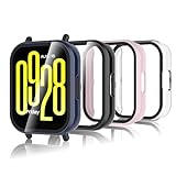 Bigqin 4 Stück Schutzhülle Kompatibel mit Xiaomi Redmi Watch 5 Active, Hart PC Hülle mit Displayschutzfolie, HD Case Cover mit gehärtetem Glas - Rosa/Schwarz/Blau/Transparent