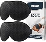 INNELO 2er Pack Schlafmaske für Herren und Frauen, Bequeme Atmungsaktive 3D Augenmaske, mit tiefen Augenhöhlen und erhöhten Nasenpads, 100％ Lichtblockierende Schlafbrille für Reisen, Schwarz/Schwarz
