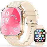 MFVLP Smartwatch Damen Herren, 1,85' HD AMOLED Touch Fitnessuhr mit Bluetooth-Anrufe,120+Sportmodi Fitness Tracker mit Puls-SpO2-Schlaf-monitor, IP68 Wasserdicht Sportuhr für Android iOS, Champ Gold