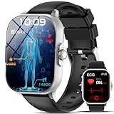 Gesundheitsuhr Smartwatch Damen Herren,2.01”𝐄𝐊𝐆+𝐇𝐑𝐕/ΒΙυtｚυcker Annehmen/Anruf tätigen ΑpΝOE-ErKEΝΝuΝG 2025 Smart watch Wetter Herzfrequenz Schlaf Fitnessuhr Sportuhr Android iOS (Silver Black)