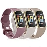 Vancle 3PACK Armbands für Fitbit Charge 5 Armband Fitbit Charge 6 Armband Damen Herren,Silikon Sport Weiches Ersatzarmband Uhrenarmband für Fitbit Charge 6/5(S,Starlight/Milchtee/Violett)