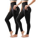 Sanpetix Sport Leggings Damen High Waist, Sporthose Damen Lang Mit Taschen Für Gym Yoga 2er Pack LXL Schwarz