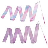 Abeillo 2 Stück Rhythmische Tanzband,2m Pudrige Lila Tanzbänder Kinder,Tanzband Gymnastikband mit Stab,Sportgymnastik Band Mädchen für Künstlerische,Tanzgymnastik(Rosa+Lisa)