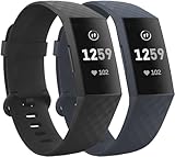 superpow 2 Pack Kompatibel für Fitbit Charge 3 Armband/Fitbit Charge 4 Armband, Klassisch Sport Silikon Sanft Atmungsaktiv Schweißfest Verstellbares Ersatzarmband für Fitbit Charge 3/4 Armbände