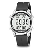 Hearkent Herren Schrittzähler Uhr Ohne Bluetooth,30M wasserdichte,Großen Ziffern,Senioren Schrittzähler Armbanduhr Senioren Ohne App,mit Countdown/Alarm/Kalorienzähler(Silikon Schwarz)