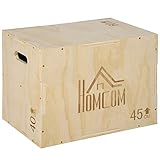 HOMCOM 3-in-1 Plyo Box Holz Plyometrische Sprungbox mit 3 Sprunghöhen Griffen Step-Up Jumping Box 45 x 40 x 60 cm Plyometric Platform Fitnessgerät für Plyometrisches Training Workout Fitnessstudio