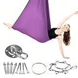 KKSJK Aerial Yoga Hängematte Set, Aerial Yoga Swing Hängematte, Schaukel Nestschaukel, Hammock Swing für Indoor Outdoor, 200KG Max. Tragfähigkeit, Inkl. Kompletter Installationshardware (Violett)