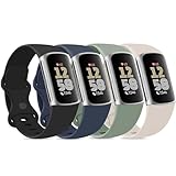 Vancle 4PACK Armbands für Fitbit Charge 6 Armband Fitbit Charge 5 Armband Damen Herren,Silikon Sport Weiches Ersatzarmband Uhrenarmband für Fitbit Charge 5/6(S,Schwarz/Tiefblau/Grün/Starlight)