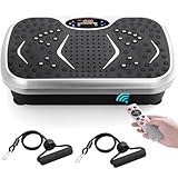 TLGREEN Vibrationsplatte 99 Stufen 5 Trainingsprogramme, Kompaktes Design, Leiser Motor, Trainingsbänder, rutschfest, Fitness Vibrationsboard für Zuhause, Fettverbrennung & Muskelaufbau, Silber