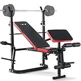 ISE Multifunktional Trainingsbank Hantelbank verstellbar Klappbar mit Beincurler Semi-Pro Haushalt Fitnessgeräter für Kniebeuge Bankdrücken Rumpfbeuge belastet 120kg, Neigen, Schwarz, Rot