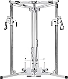 Bad Company Kabelzugstation mit umfangreichem Zubehör für unterschiedliche Griff-Aufsätze I Kompakte Cross-Over Kabelzugbrücke inkl. Klimmzugstange für das Homegym I BCA-138 (Weiß)