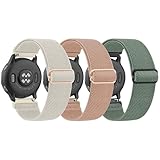 Amzpas 3 Stück Armband für Garmin Vivoactive 5/Vivoactive 3/Vivomove 3/HR/Luxe/Style,Nylon 20mm Verstellbares Elastisches Ersatzarmbänder für Garmin Forerunner 55/245/645 (Starlight/Milchtee/Grün)